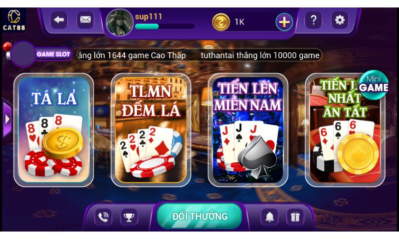 Game bài cat88 có nhiều trò chơi lôi cuốn.